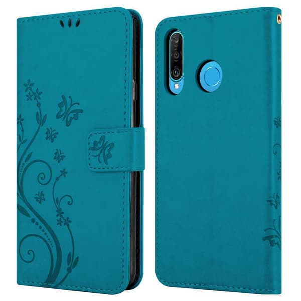 Deksel til Huawei P30 LITE Lommebokdeksel i blomster design med magnetisk lukking, stativfunksjon og kortplasser