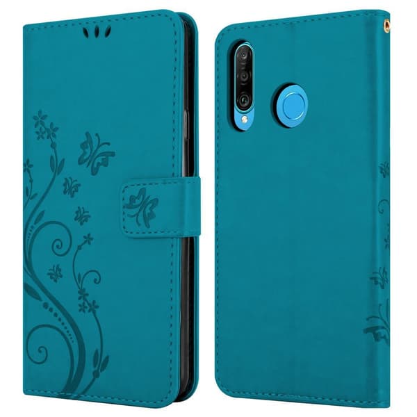Deksel til Huawei P30 LITE Lommebokdeksel i blomster design med magnetisk lukking, stativfunksjon og kortplasser