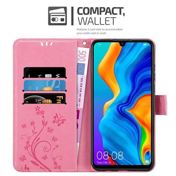 Deksel til Huawei P30 LITE Lommebokdeksel i blomster design med magnetisk lukking, stativfunksjon og kortplasser