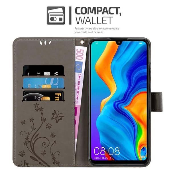 Huawei P30 LITE Skal Fodral i blomdesign Mobilskydd Case Cover med magnetisk stängning, ståfunktion och kortplatser