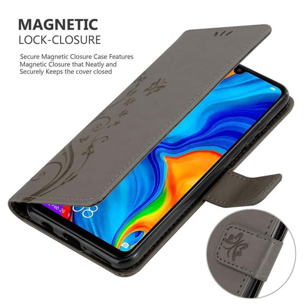Huawei P30 LITE Skal Fodral i blomdesign Mobilskydd Case Cover med magnetisk stängning, ståfunktion och kortplatser