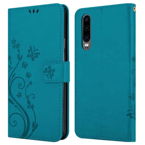 Huawei P30 Skal Fodral i blomdesign Mobilskydd Case Cover med magnetisk stängning, ståfunktion och kortplatser