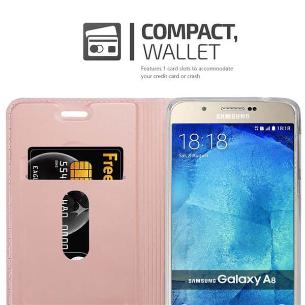 Samsung Galaxy A8 2015 Suojakotelo Suojakuori Lompakkokotelo Matkapuhelinkotelo jossa magneettisuljenta, jalusta-toiminto ja korttitasku
