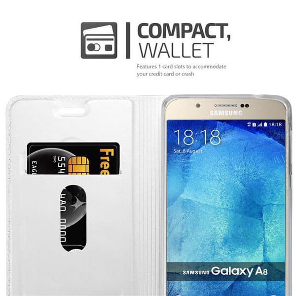 Samsung Galaxy A8 2015 Suojakotelo Suojakuori Lompakkokotelo Matkapuhelinkotelo jossa magneettisuljenta, jalusta-toiminto ja korttitasku