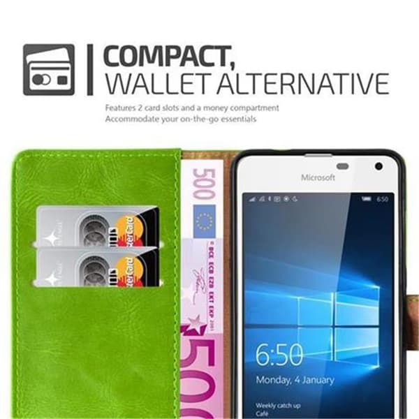 Deksel til Nokia Lumia 650 Lommebokdeksel med magnetisk lukking, stativfunksjon og kortlomme