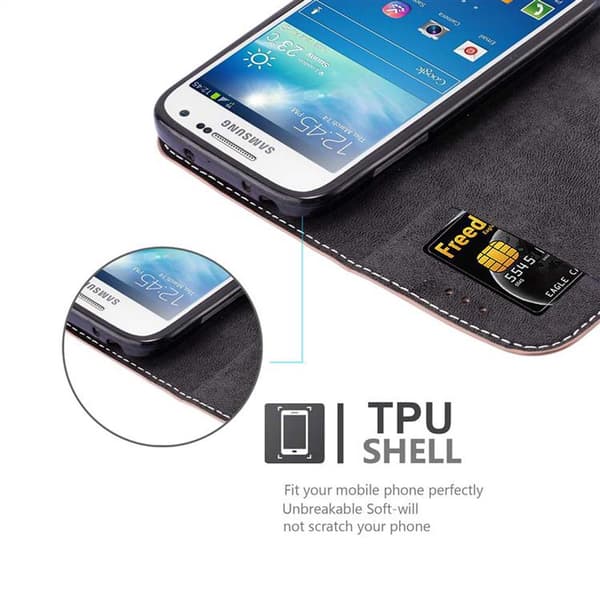 Samsung Galaxy S4 MINI Suojakotelo Suojakuori Lompakkokotelo Matkapuhelinkotelo jossa magneettisuljenta, jalusta-toiminto ja korttitasku
