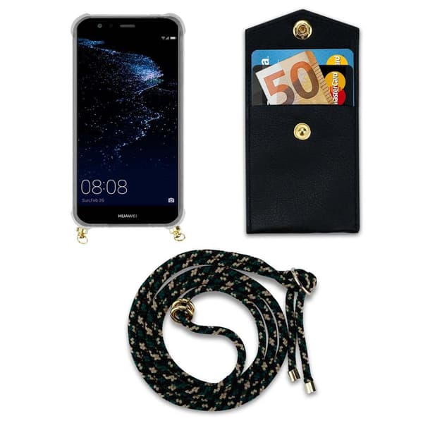 Deksel med kedja for Huawei P10 LITE Case med gullringer, ledningsstropp og avtakbart etui