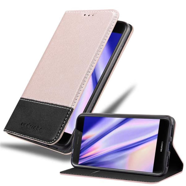 Huawei P8 LITE 2017 / P9 LITE 2017 Suojakotelo Suojakuori Lompakkokotelo Matkapuhelinkotelo jossa magneettisuljenta, jalusta-toiminto ja korttitasku RUUSUKULTA MUSTA
