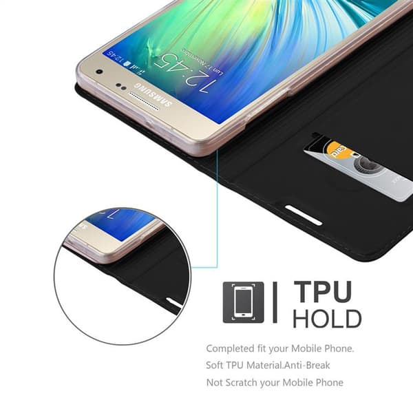 Deksel til Samsung Galaxy A3 2015 Lommebokdeksel med magnetisk lukking, stativfunksjon og kortlomme
