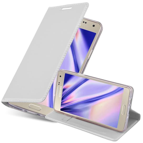 Deksel til Samsung Galaxy A3 2015 Lommebokdeksel med magnetisk lukking, stativfunksjon og kortlomme KLASSISK SØLV