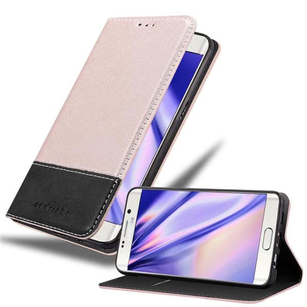 Fordral för Samsung Galaxy S6 EDGE PLUS Skal med magnetisk stängning, ståfunktion och kortficka Mobilskydd ROSE GULD SVART
