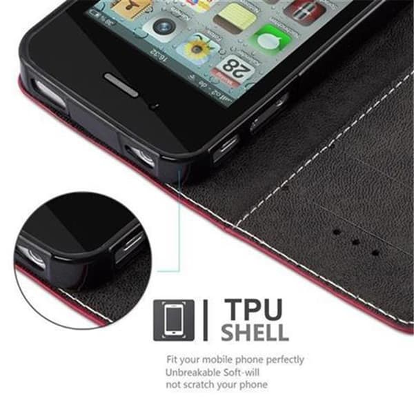 iPhone 4 / 4S Suojakotelo Suojakuori Lompakkokotelo Matkapuhelinkotelo jossa magneettisuljenta, jalusta-toiminto ja korttitasku