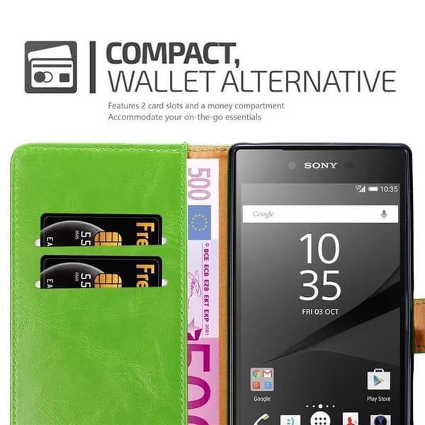 Deksel til Sony Xperia Z5 PREMIUM Lommebokdeksel med magnetisk lukking, stativfunksjon og kortlomme