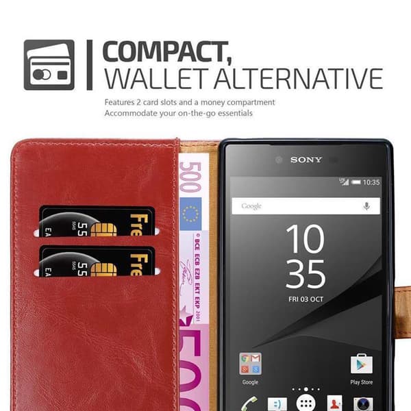 Deksel til Sony Xperia Z5 PREMIUM Lommebokdeksel med magnetisk lukking, stativfunksjon og kortlomme