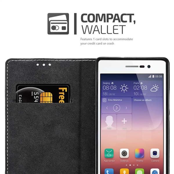 Huawei ASCEND P7 Suojakotelo Suojakuori Lompakkokotelo Matkapuhelinkotelo jossa magneettisuljenta, jalusta-toiminto ja korttitasku