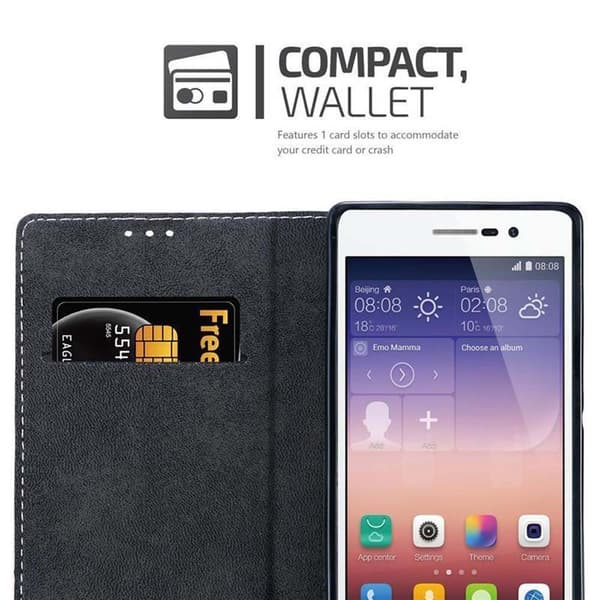 Huawei ASCEND P7 Suojakotelo Suojakuori Lompakkokotelo Matkapuhelinkotelo jossa magneettisuljenta, jalusta-toiminto ja korttitasku