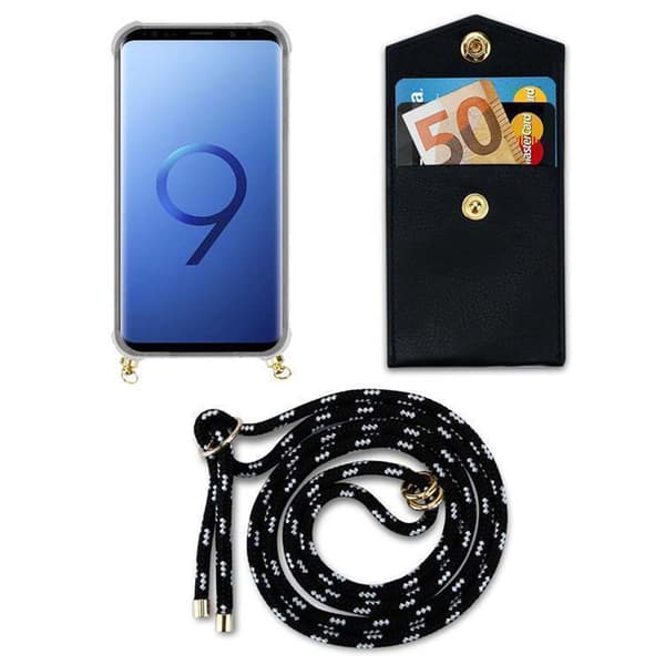 Deksel med kedja for Samsung Galaxy S9 Case med gullringer, ledningsstropp og avtakbart etui