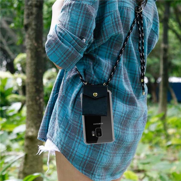 Deksel med kedja for Samsung Galaxy S9 Case med gullringer, ledningsstropp og avtakbart etui