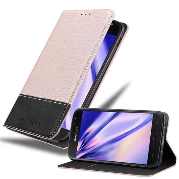 Samsung Galaxy J7 2017 Suojakotelo Suojakuori Lompakkokotelo Matkapuhelinkotelo jossa magneettisuljenta, jalusta-toiminto ja korttitasku RUUSUKULTA MUSTA