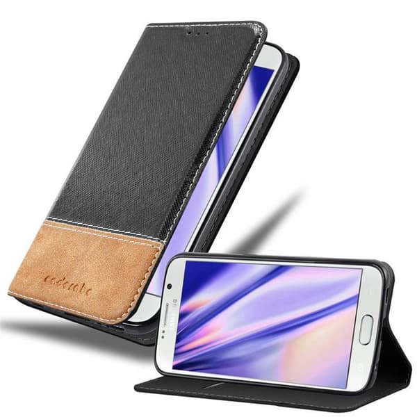 Samsung Galaxy S6 Suojakotelo Suojakuori Lompakkokotelo Matkapuhelinkotelo jossa magneettisuljenta, jalusta-toiminto ja korttitasku MUSTANRUSKEA