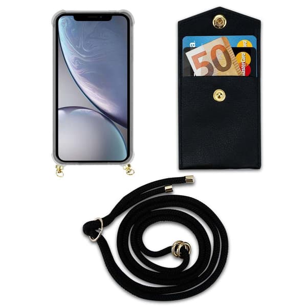 Deksel med kedja for iPhone XR Case med gullringer, ledningsstropp og avtakbart etui