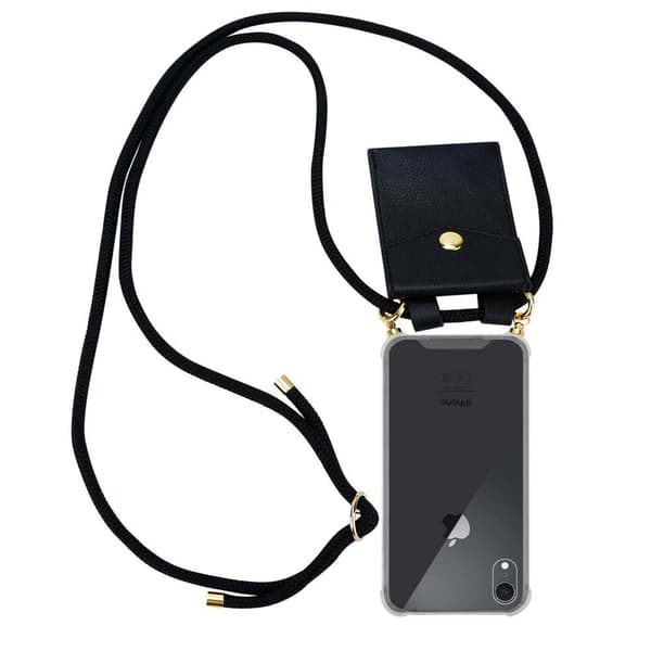 Deksel med kedja for iPhone XR Case med gullringer, ledningsstropp og avtakbart etui