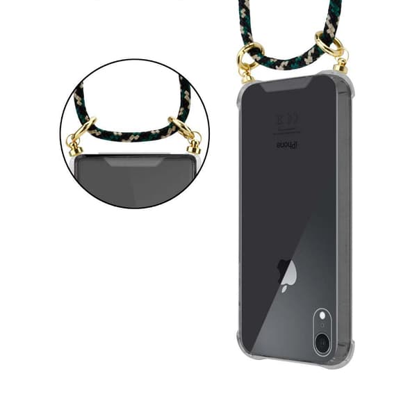 Deksel med kedja for iPhone XR Case med gullringer, ledningsstropp og avtakbart etui