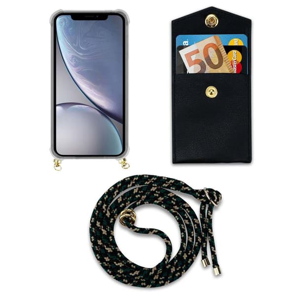 Deksel med kedja for iPhone XR Case med gullringer, ledningsstropp og avtakbart etui