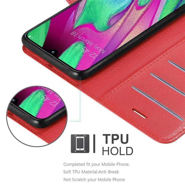 Samsung Galaxy A40 Suojakotelo Lompakkokotelo Matkapuhelinkotelo Suojakuori jossa magneettisuljenta, jalusta-toiminto ja korttitasku