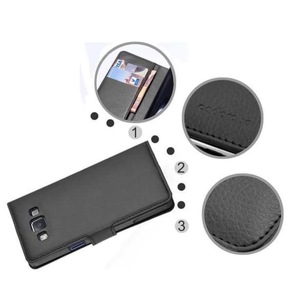 Deksel til Samsung Galaxy A7 2015 Lommebokdeksel med magnetisk lukking, stativfunksjon og kortlomme