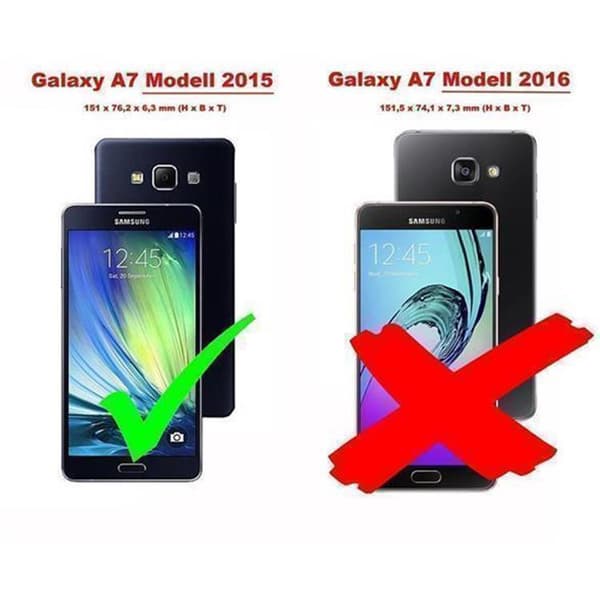 Deksel til Samsung Galaxy A7 2015 Lommebokdeksel med magnetisk lukking, stativfunksjon og kortlomme