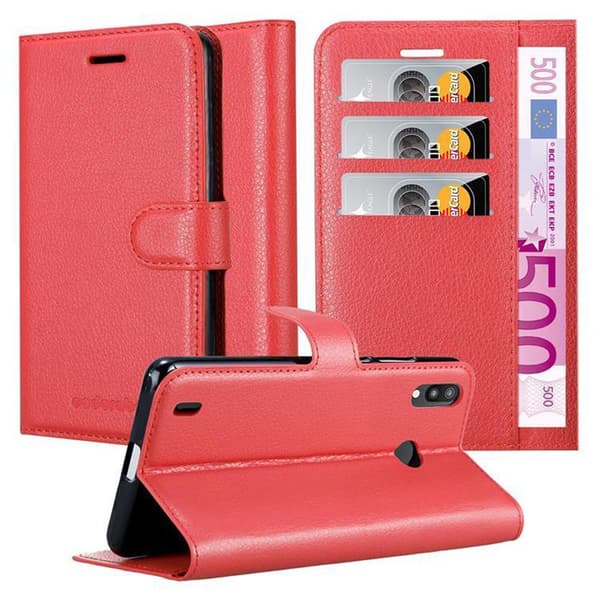 Samsung Galaxy A10 / M10 Plånboksfodral Fodral Skal Case med magnetisk stängning, ståfunktion och kortplats KARMIN RÖD