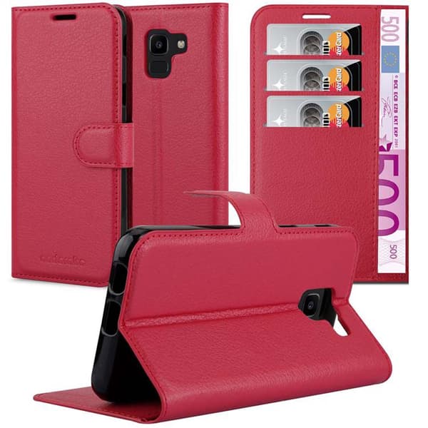 Samsung Galaxy J6 2018 Plånboksfodral Fodral Skal Case med magnetisk stängning, ståfunktion och kortplats KARMIN RÖD
