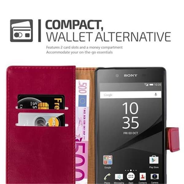 Deksel til Sony Xperia Z5 Lommebokdeksel med magnetisk lukking, stativfunksjon og kortlomme