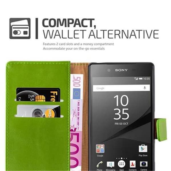 Deksel til Sony Xperia Z5 Lommebokdeksel med magnetisk lukking, stativfunksjon og kortlomme