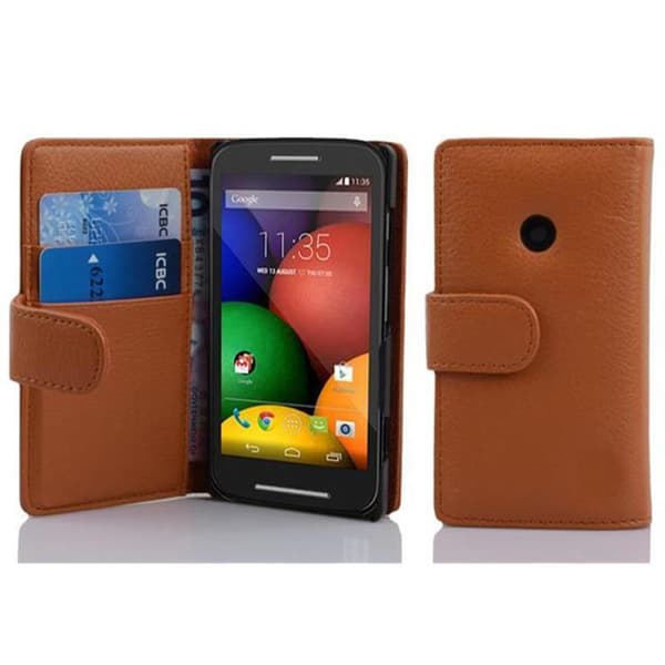 Deksel til Motorola MOTO E Lommebokdeksel i strukturert kunstskinn og kortlomme COGNAC BRUN
