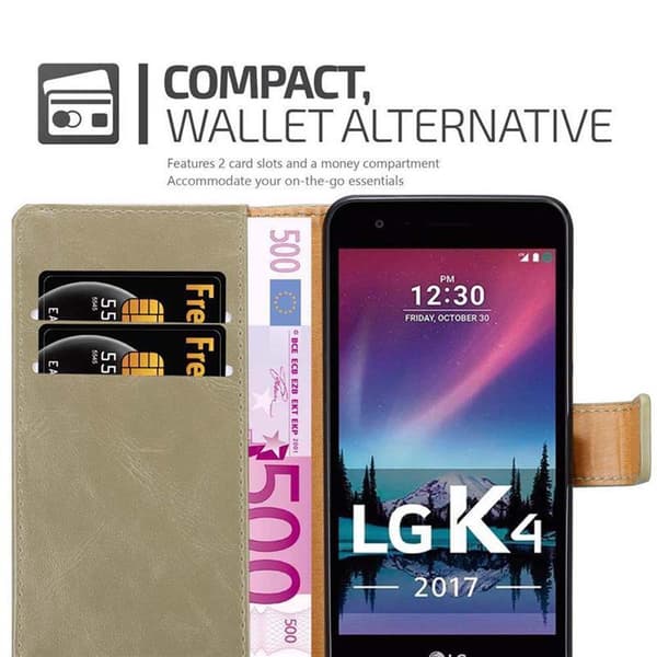 Deksel til LG K4 2017 Lommebokdeksel med magnetisk lukking, stativfunksjon og kortlomme