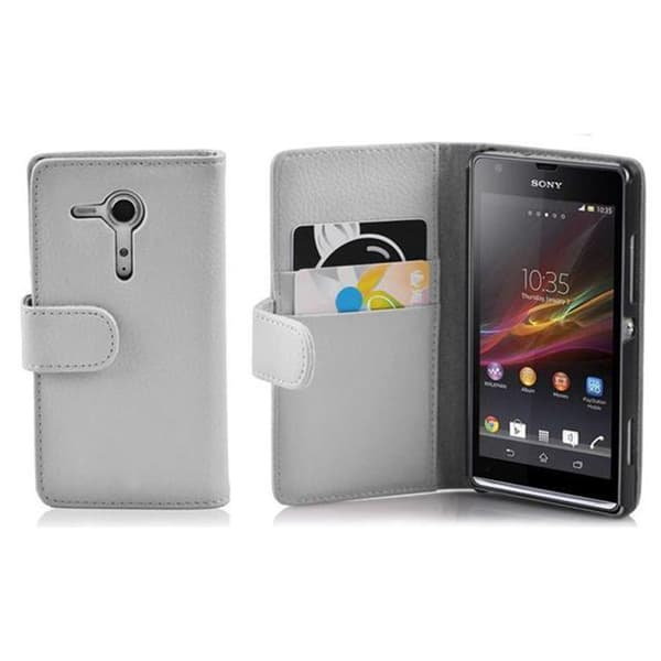 Sony Xperia SP Lompakkokotelo Suojakotelo Matkapuhelinkotelo Suojakuori kuvioitua keinonahkaa ja korttitasku MAGNESIUMVALKOINEN