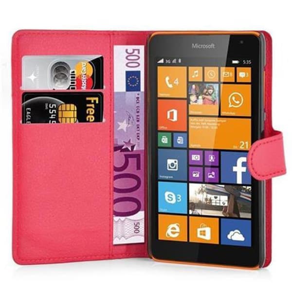 Deksel til Nokia Lumia 535 Lommebokdeksel med magnetisk lukking, stativfunksjon og kortlomme CARMINA RØD