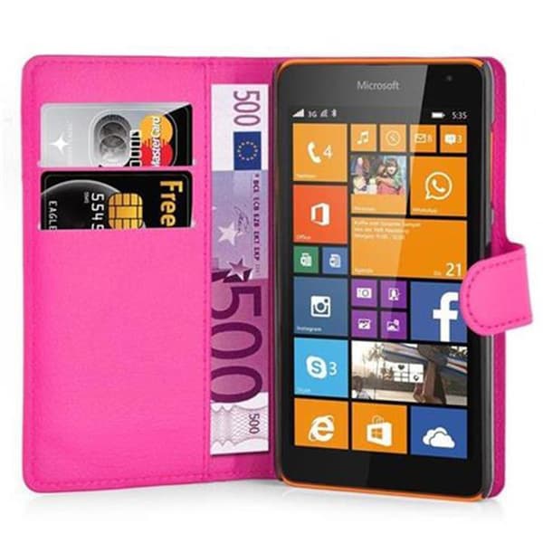Deksel til Nokia Lumia 535 Lommebokdeksel med magnetisk lukking, stativfunksjon og kortlomme