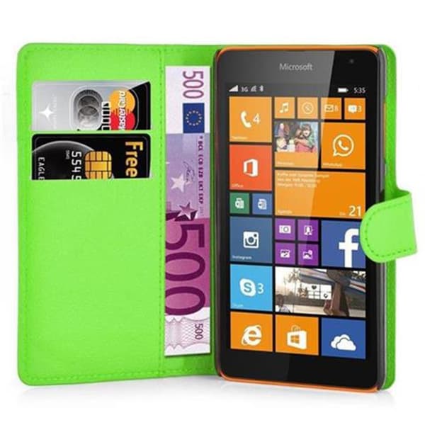 Deksel til Nokia Lumia 535 Lommebokdeksel med magnetisk lukking, stativfunksjon og kortlomme