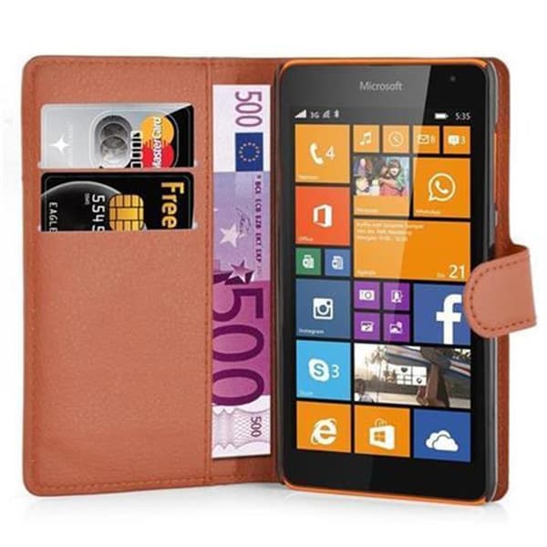 Deksel til Nokia Lumia 535 Lommebokdeksel med magnetisk lukking, stativfunksjon og kortlomme