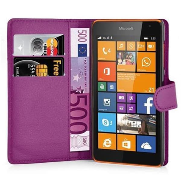 Deksel til Nokia Lumia 535 Lommebokdeksel med magnetisk lukking, stativfunksjon og kortlomme