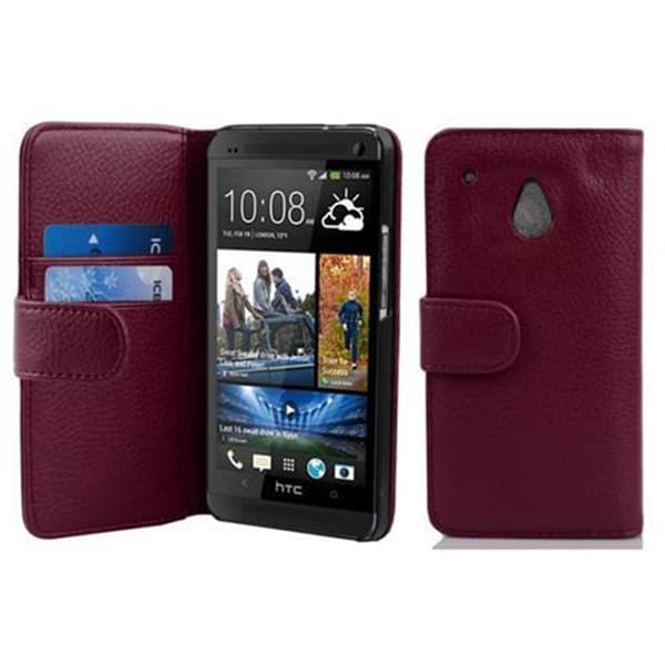 HTC ONE M4 MINI Lompakkokotelo Suojakotelo Matkapuhelinkotelo Suojakuori kuvioitua keinonahkaa ja korttitasku BORDAUX VIOLETTI