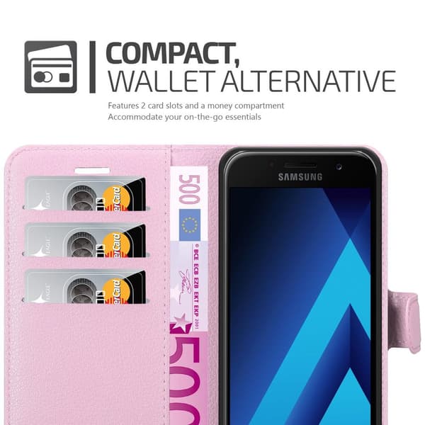 Samsung Galaxy A3 2017 Suojakotelo Lompakkokotelo Matkapuhelinkotelo Suojakuori jossa magneettisuljenta, jalusta-toiminto ja korttitasku