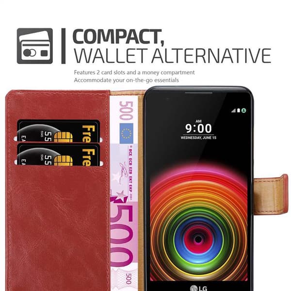 LG X POWER Suojakotelo Suojakuori Lompakkokotelo Matkapuhelinkotelo jossa magneettisuljenta, jalusta-toiminto ja korttitasku