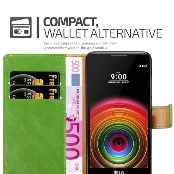 LG X POWER Suojakotelo Suojakuori Lompakkokotelo Matkapuhelinkotelo jossa magneettisuljenta, jalusta-toiminto ja korttitasku