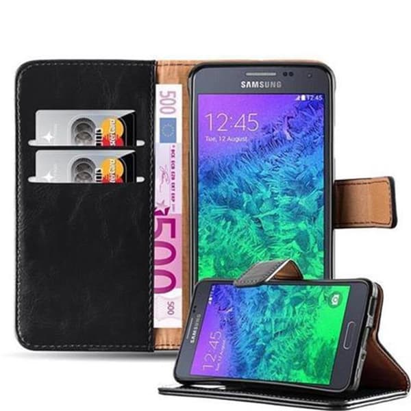 Samsung Galaxy ALPHA Plånboksfodral Skal Mobilskyddmed magnetisk stängning, ståfunktion och kortficka GRAFIT SVART