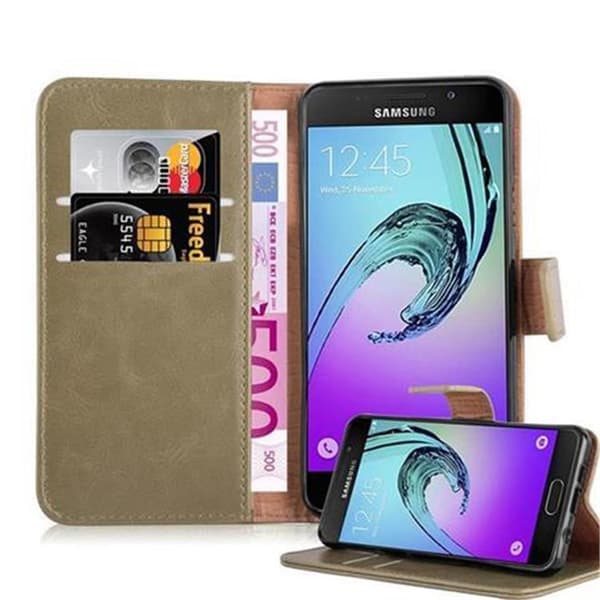 Samsung Galaxy A3 2016 Suojakotelo Suojakuori Lompakkokotelo Matkapuhelinkotelo jossa magneettisuljenta, jalusta-toiminto ja korttitasku CAPPUCCINO RUSKEA
