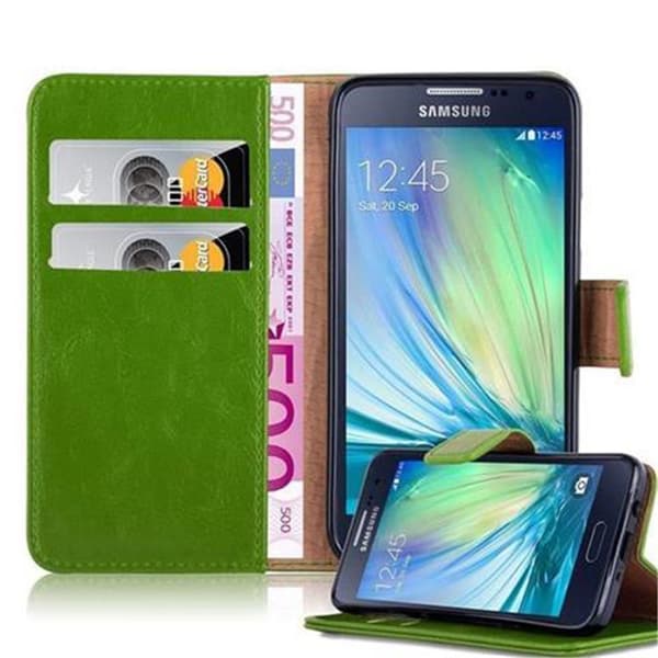 Deksel til Samsung Galaxy A3 2015 Lommebokdeksel med magnetisk lukking, stativfunksjon og kortlomme GRESS GRØNT